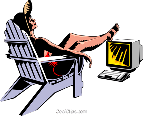 Sunbather With Feet On Computer Royalty Free Vector - Illustration (480x389)