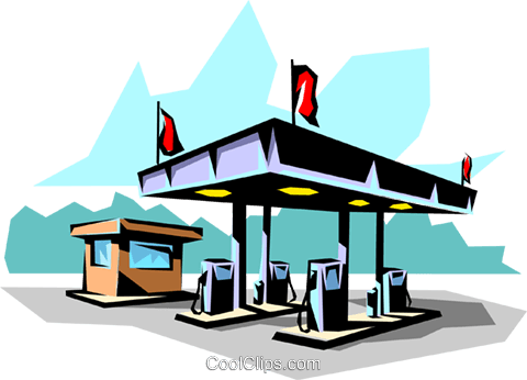 Gas Station Royalty Free Vector Clip Art Illustration - Filling Station Clip Art (480x346)