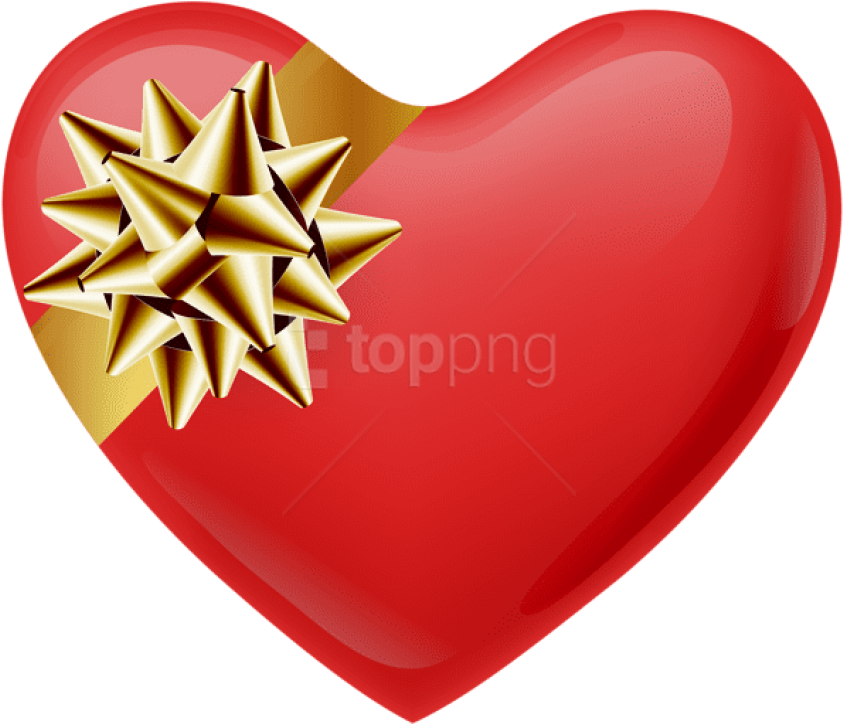Free Png Heart With Gold Bow Png - Portable Network Graphics (850x731)