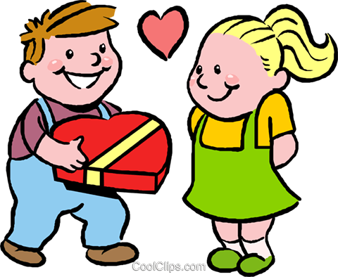 Boy Giving Girl Box Of Chocolates Royalty Free Vector - Celebrating Valentines Day Clipart (480x394)