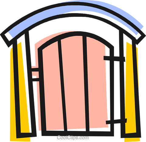 Back Yard Gate Royalty Free Vector Clip Art Illustration - Gate Clip Art (480x467)