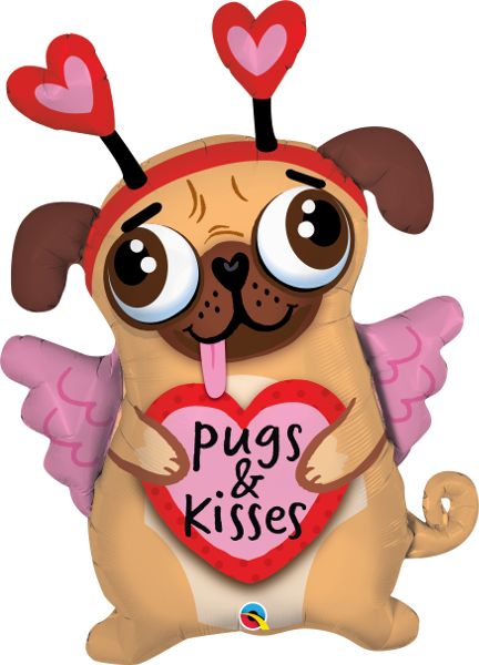 36" Pugs & Kisses Foil Balloon - Mops Valentinstag (432x600)