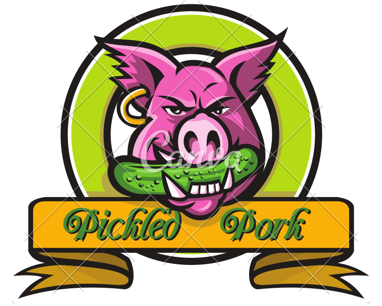 Wild Hog Biting Pickle Circle Mascot - Mascot Logo Pig (800x623)