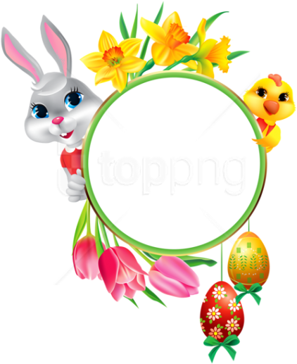 Free Png Download Easter Bunny And Chicken With Round - Flower Frame Transparent Clipart (480x566)