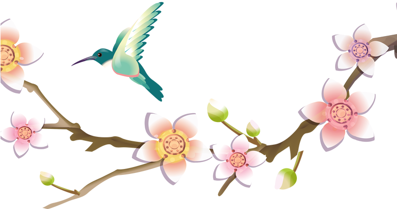 19 Hummingbird Clip Art Free Stock Flower Huge Freebie - Flower Branch With Birds Clipart (800x491)