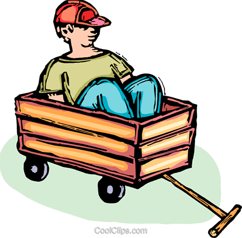 Boy Sitting In A Wagon Royalty Free Vector Clip Art - Cartoon Wooden Wagon (480x471)