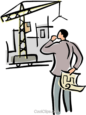 Man With Blueprints Royalty Free Vector Clip Art Illustration - Clip Art Construção Civil (359x480)
