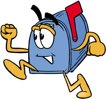 Clipart Picture Of A Blue Postal Mailbox Cartoon Character - Mail Running (470x353)