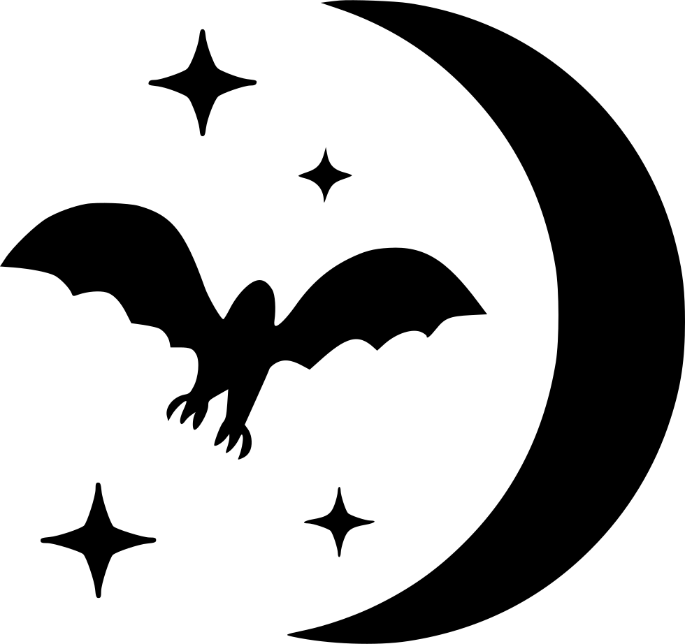 Bat Moon Stars Night Halloween Svg Png - Emblem (980x922)