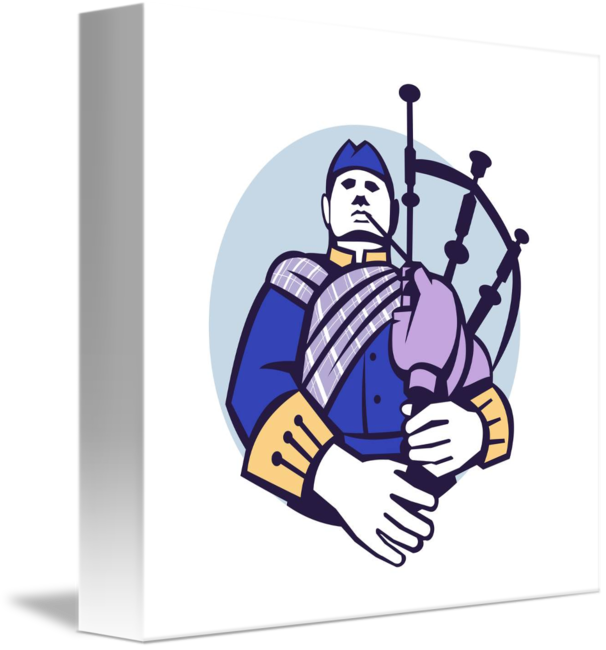 Scotsman Bagpiper Player Circle Retro By Aloysius Patrimonio - Bagpipes (606x650)