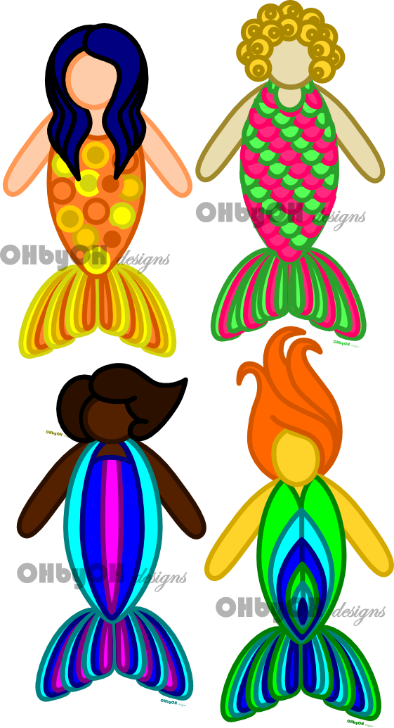 Naive Folk Art Mermaids In Color - Naive Folk Art Mermaids In Color (561x1035)