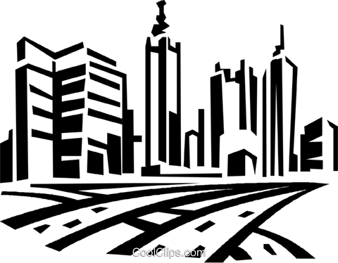 Roadways And City Skyline Royalty Free Vector Clip - Buildings Clip Art (480x374)