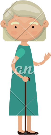 Colorful Full Body Elderly Woman In Walking Stick - Vector Graphics (800x800)