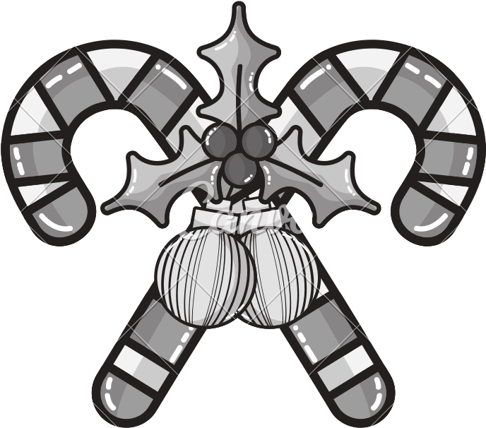 Grayscale Sweet Walking Stick With Christmas Balls - Cartoon (800x800)