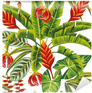 Exotic Jungle Flowers And Leaves Seamless Wall Mural - Dschungel Blumen (400x400)