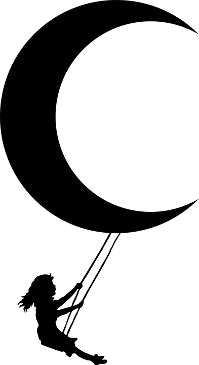 Crescent Female Girl Human Lunar Moon People - Girl On Swing Png Silhouette (393x720)