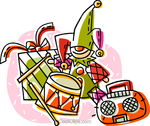 Elf With Presents, Drum And Toys Royalty Free Vector - Elf With Presents, Drum And Toys Royalty Free Vector (480x405)