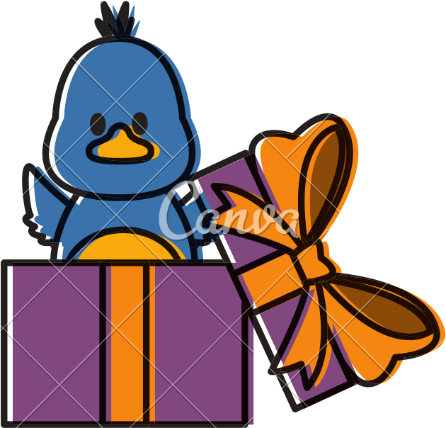 Little Bird In Giftbox Vector - Cartoon (800x800)