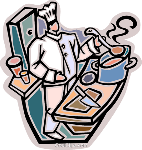 Chef Preparing For Dinner Rush Royalty Free Vector - Preparing Food Clipart (455x480)