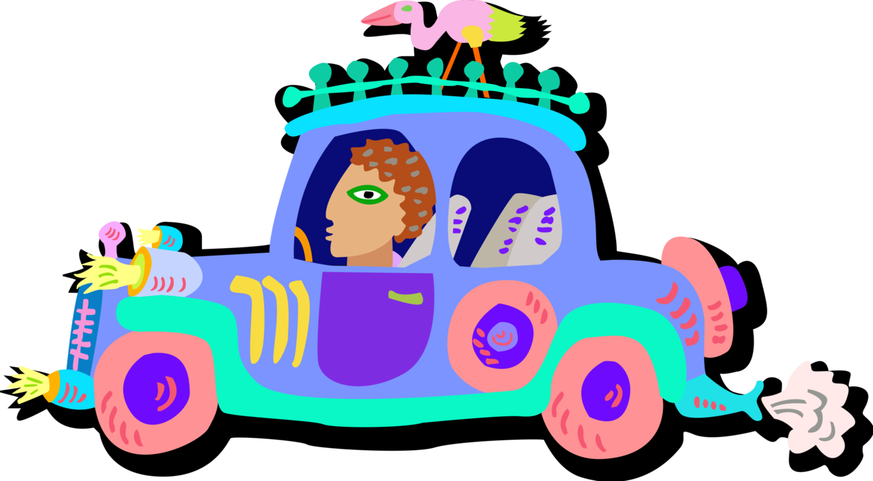 Vector Illustration Of Motorist Driving Colorfully - Vector Illustration Of Motorist Driving Colorfully (1271x700)