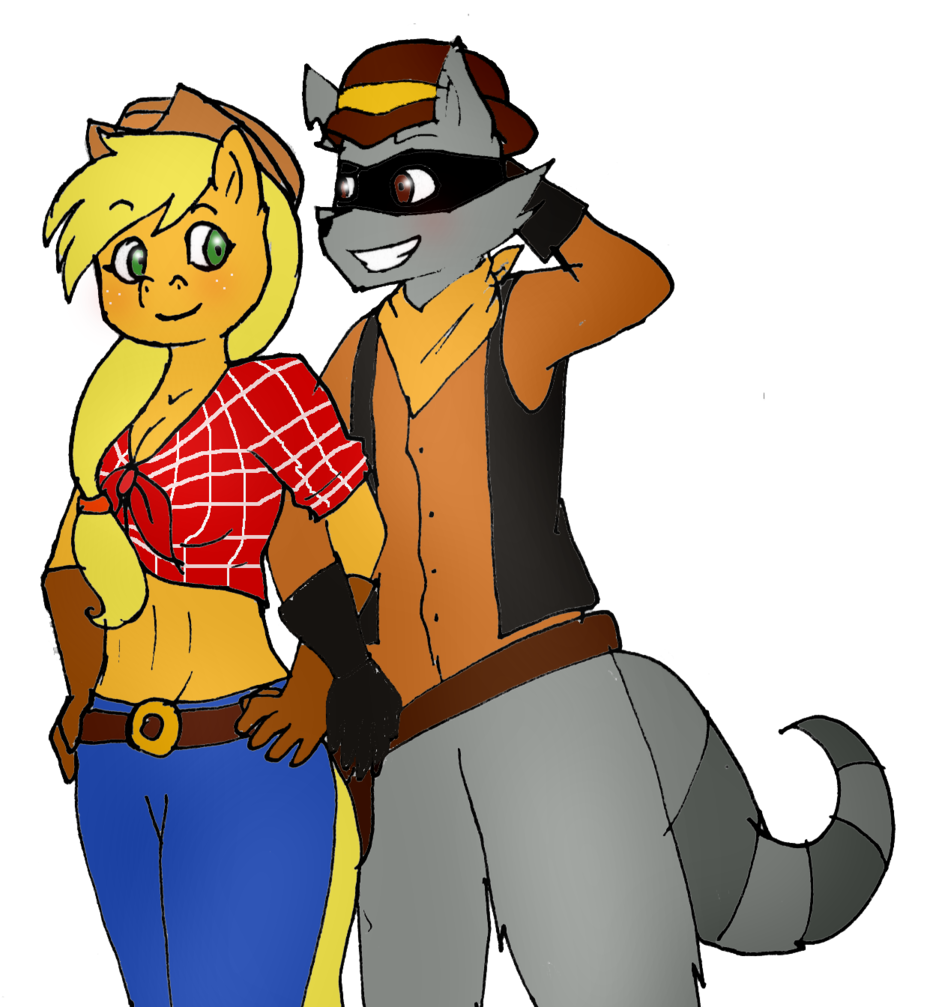 Anthro, Applejack, Artist - Sly Cooper Crossover Kiss (1005x1024)