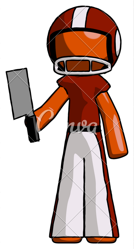 Orange Football Player Man Holding Meat Cleaver - Football Player (433x800)