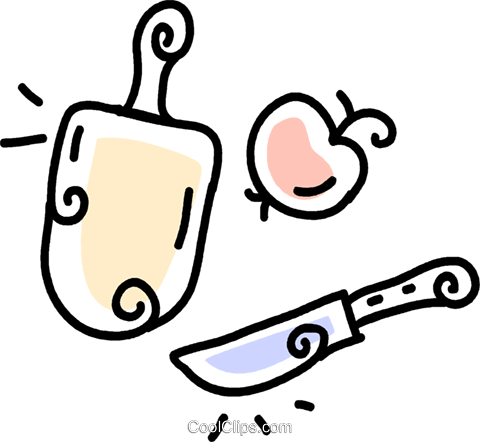 Cutting Board, Knife And Apple Royalty Free Vector - Cutting Board, Knife And Apple Royalty Free Vector (480x442)