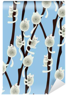 Funny Kawaii Pussy-willow Cats Sitting On The Branches - Pussy Willow Cat Illustration (400x400)