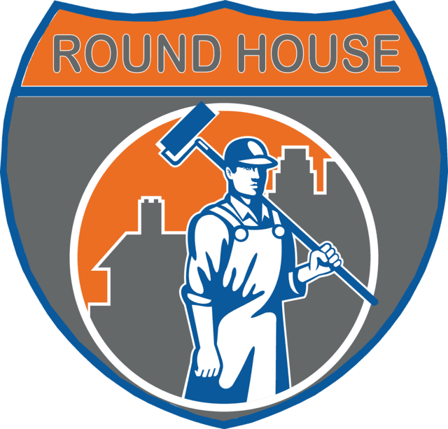 Round House Logo Man With Drywall Tool - House Painter And Decorator (640x613)
