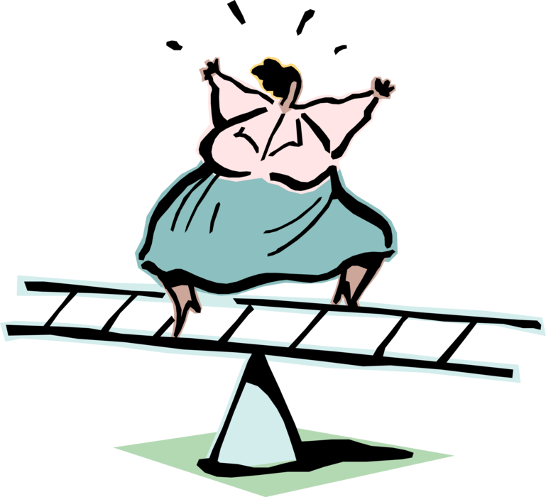 Vector Illustration Of Businesswoman Balances Teeter - Vector Illustration Of Businesswoman Balances Teeter (769x700)
