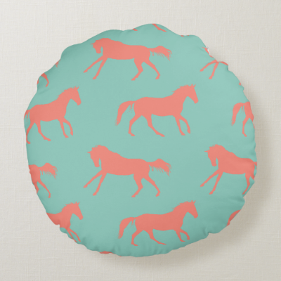 Trotting Horse Holiday Christmas Round Pillow - Reindeer (400x400)