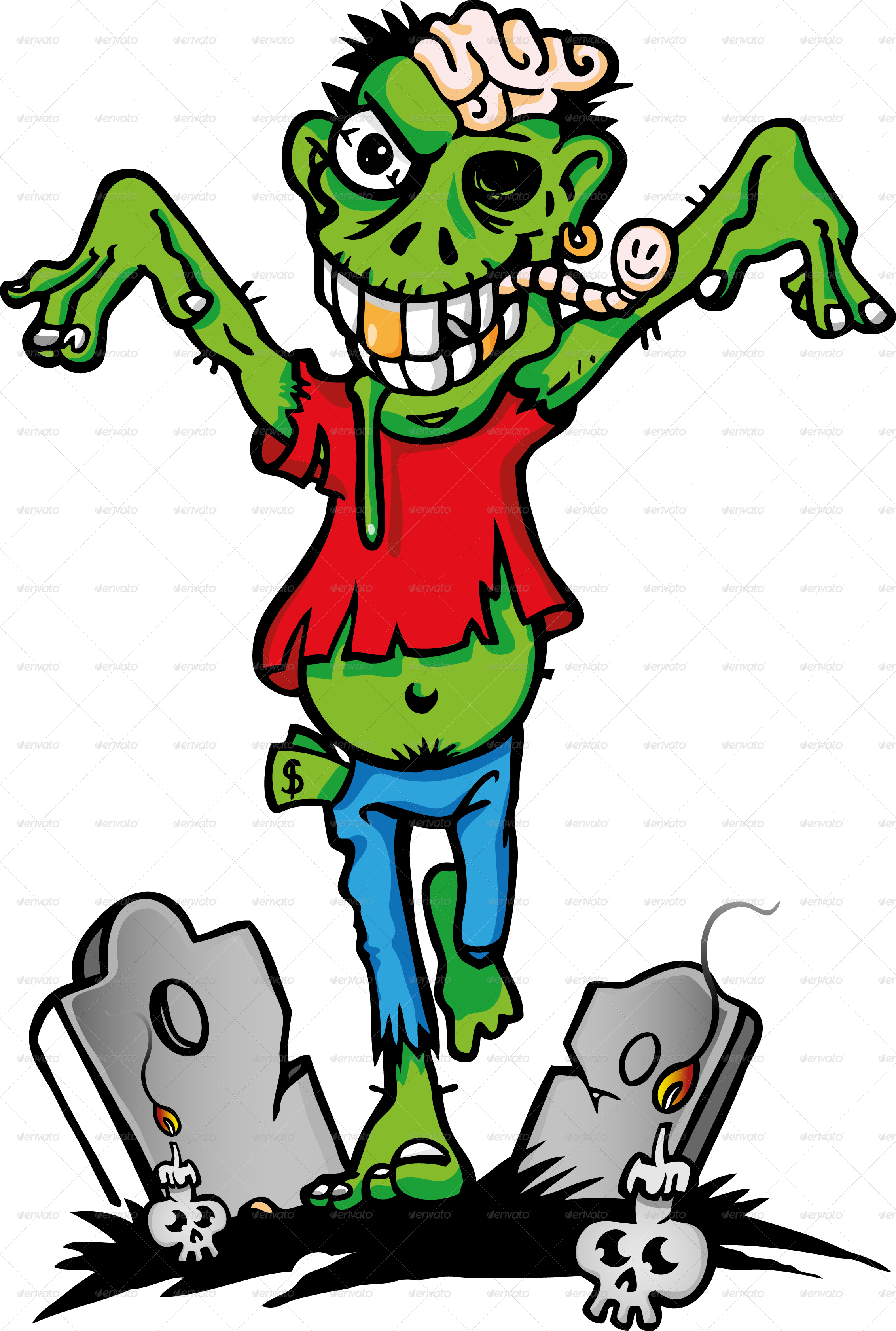 Green Zombie - Zombie Cartoon Stock (2265x3364)