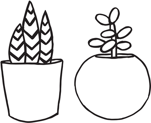 Tiny House Plants - Line Art (600x445)