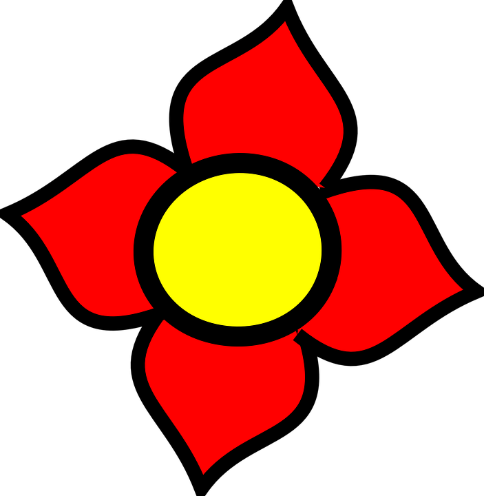 Pretty Red, Yellow, Leaf, Flower, Plant, Four, Pretty - Flower With 4 Petals Clip Art (703x720)