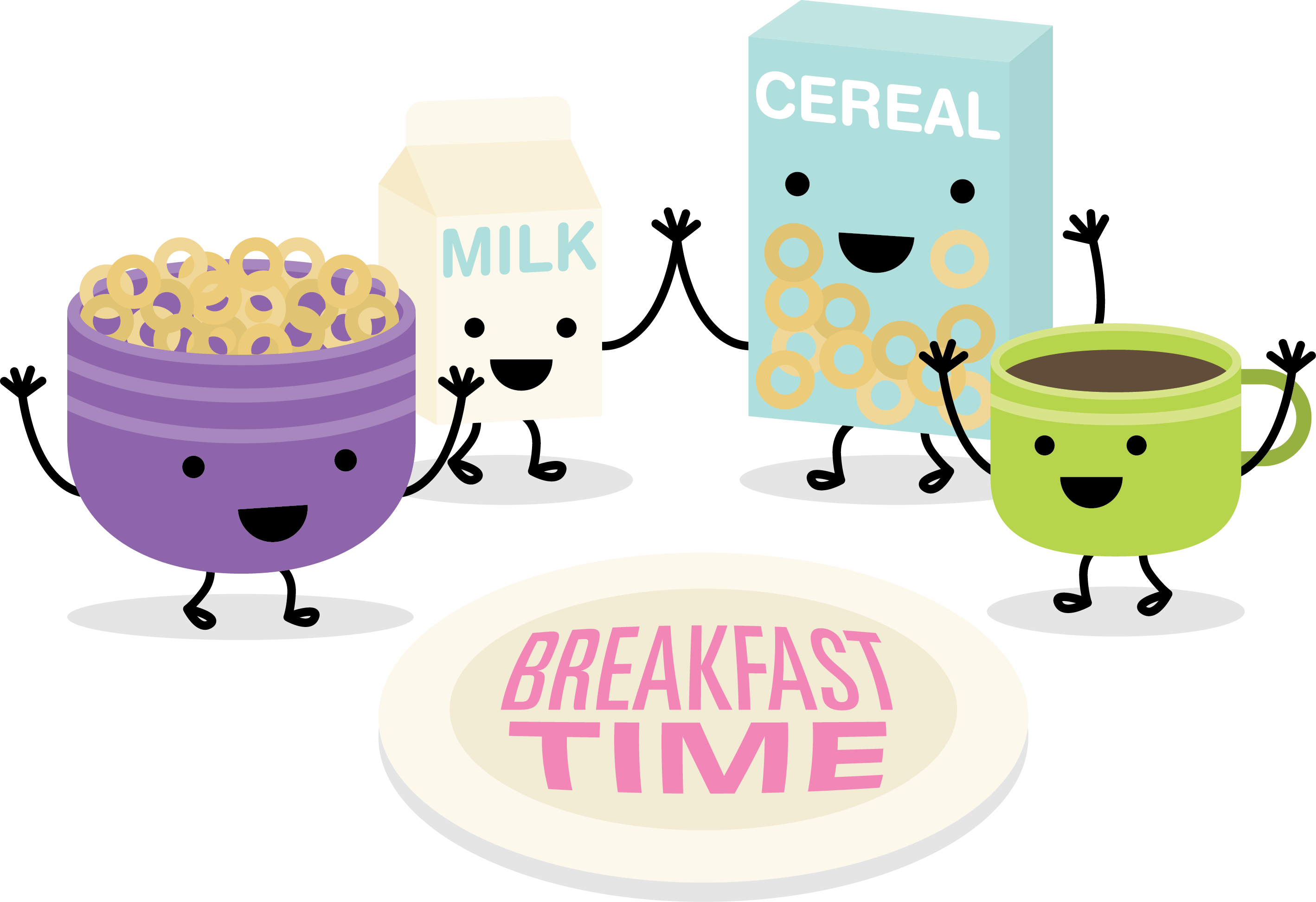 Breakfast Brunch Milk Corn Flakes - Breakfast Time Cartoon Png (2837x1945)