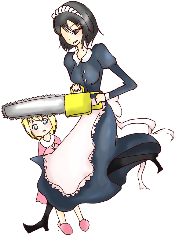 Chainsaw Maid And Little Girl By Makotozhen - Chainsaw Maid Fanart (600x800)