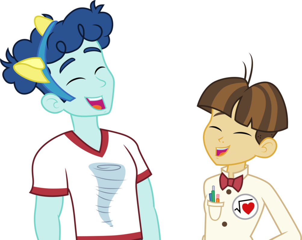 Curly Winds And Wiz Kid Laughing By Cloudyglow - Equestria Girl Si Equestria Boy (1003x797)