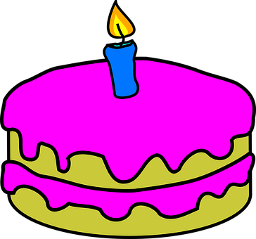 Fødselsdag, En, Kage, Stearinlys - Birthday Cake 1 Candle (364x340)