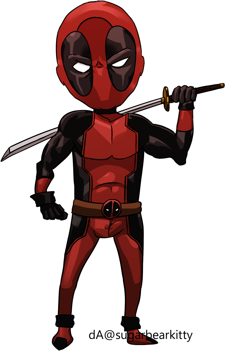 Deadpool By Sugarbearkitty - Deadpool And Spider Man Chibi Png (947x1421)