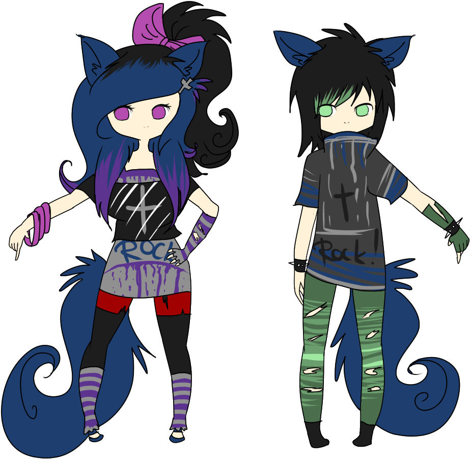 Closed Wolf Punk Girl And Boy ~ Draw To Adopt By Lunax3adoptables - Wolf Drawing Anime Girl (1000x1000)