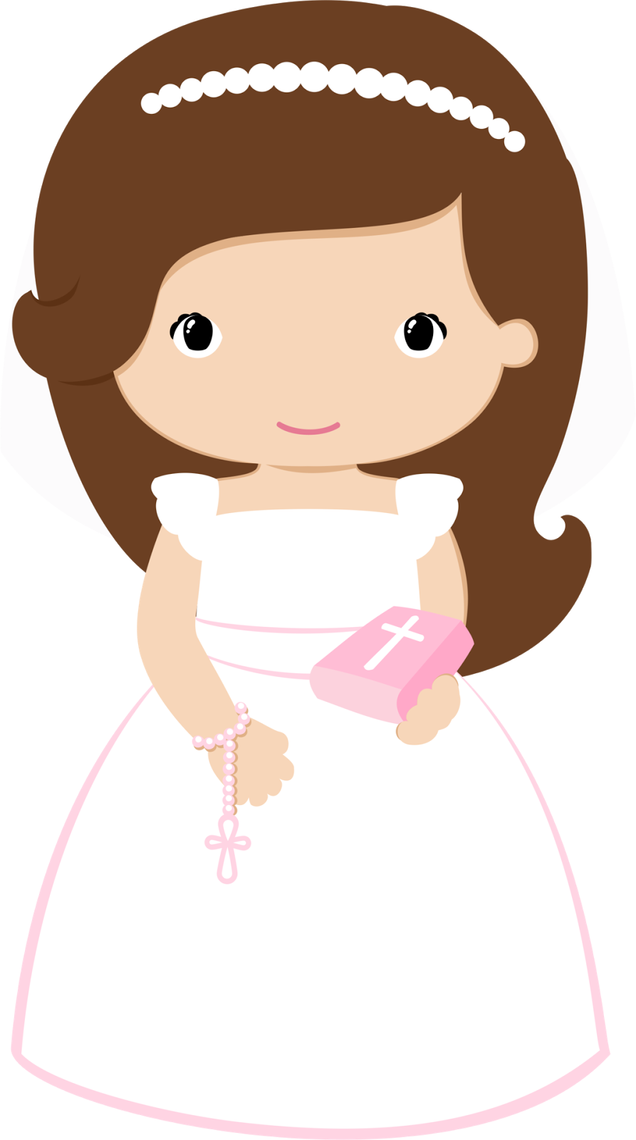 Girls In Pink For Their First Communion - Girl First Communion Clipart (1072x1920)