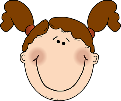 Girl Brown Hair Pigtails Female Caucasian - Girl Face Clip Art (406x340)
