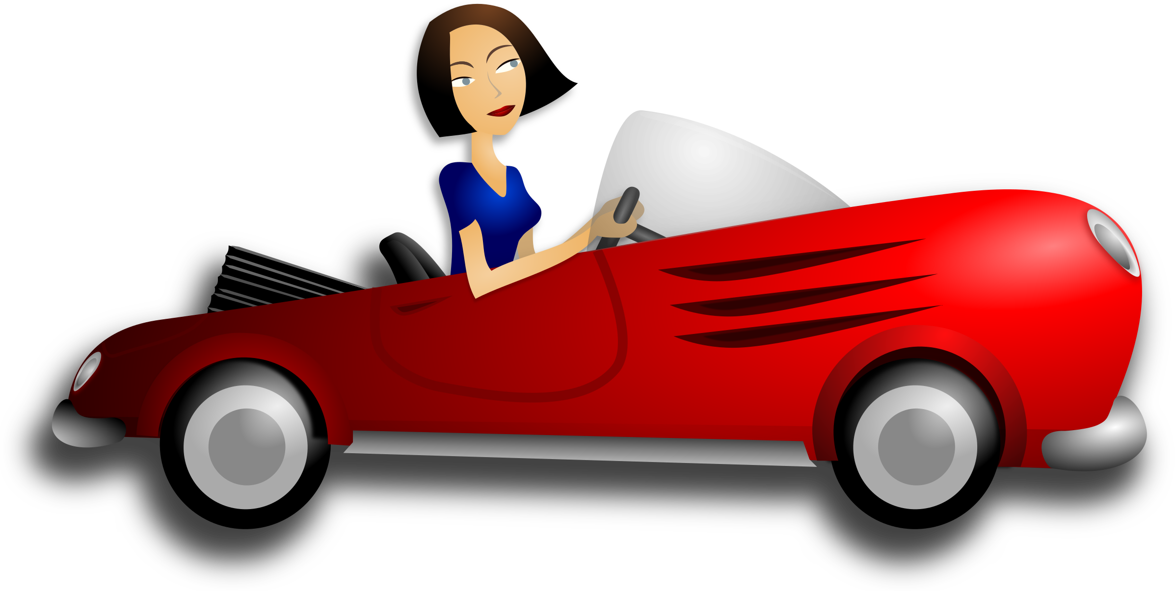 Brunette Female Driver - Woman Driving Car Cartoon (2400x1208)