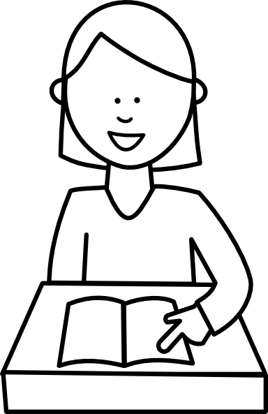 Child Reading Clipart Black And White Student Reading - Girl Writing Clipart Black And White (384x593)