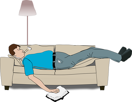 Guy Couch Sleeping Man Sofa Book Holding S - Slapen Op De Bank (438x340)