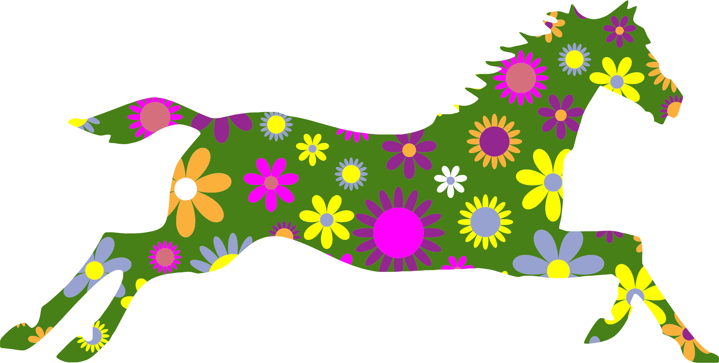 Retro Floral Galloping Horse - Clip Art Pferd Kostenlos (2330x1176)