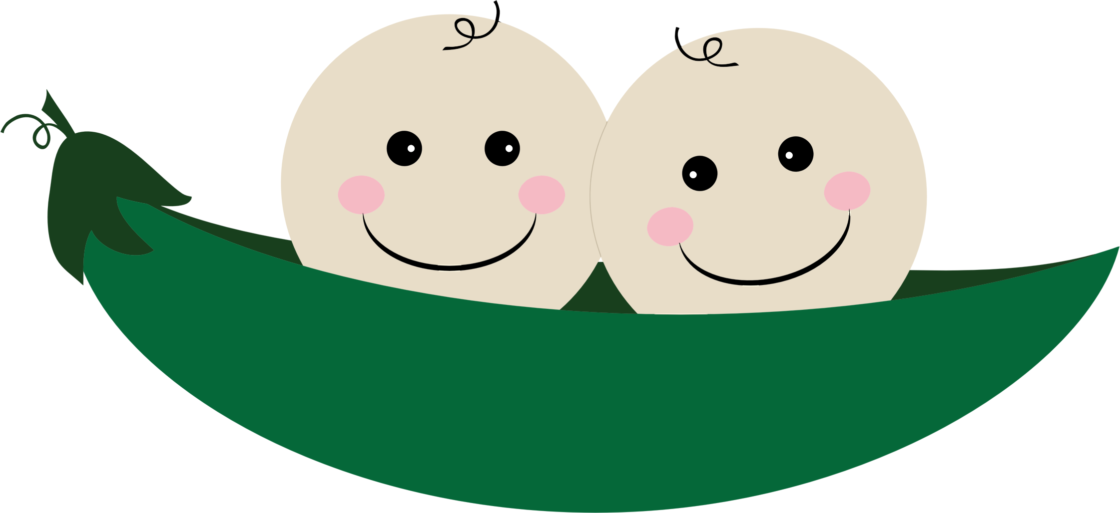 Pea Clipart Three - Two Peas In A Pod Clipart (2242x1028)