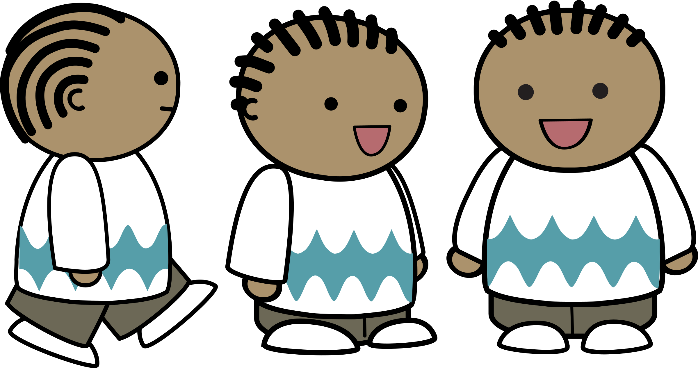 Three Views Of A Comic Character - Drawing (2400x1265)