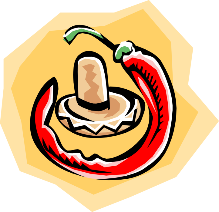 Vector Illustration Of Mexican Sombrero With Hot Chili - Illustration (722x700)