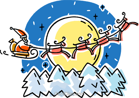 Santa's Sleigh And Reindeer Royalty Free Vector Clip - Preposition In And On Worksheet (480x340)